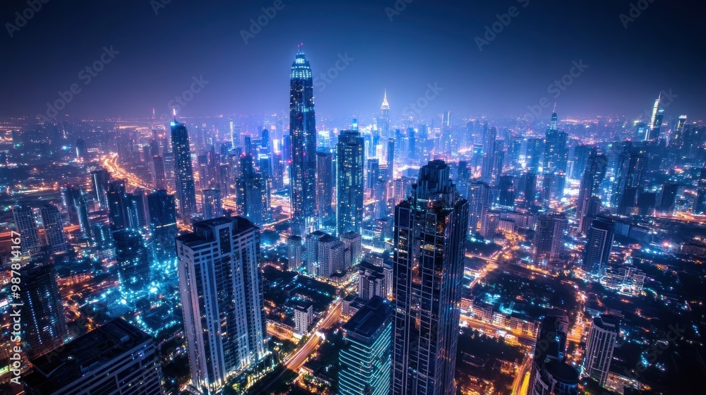 A vibrant city skyline illuminated at night, showcasing modern architecture and urban life. A vibrant city skyline illuminated at night, showcasing modern architecture and urban life.