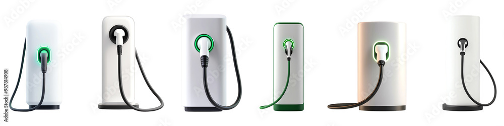 Various electric vehicle charging stations on a white isolate background. transparent background Various electric vehicle charging stations on a white isolate background. transparent background