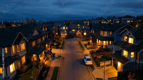 Obraz na płótnie Suburban homes at night shopping on the web andintelligent residence Management w salonie