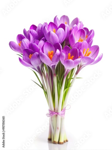 Beautiful bouquet of vibrant crocuses blooming in early spring sunlight. Generative AI