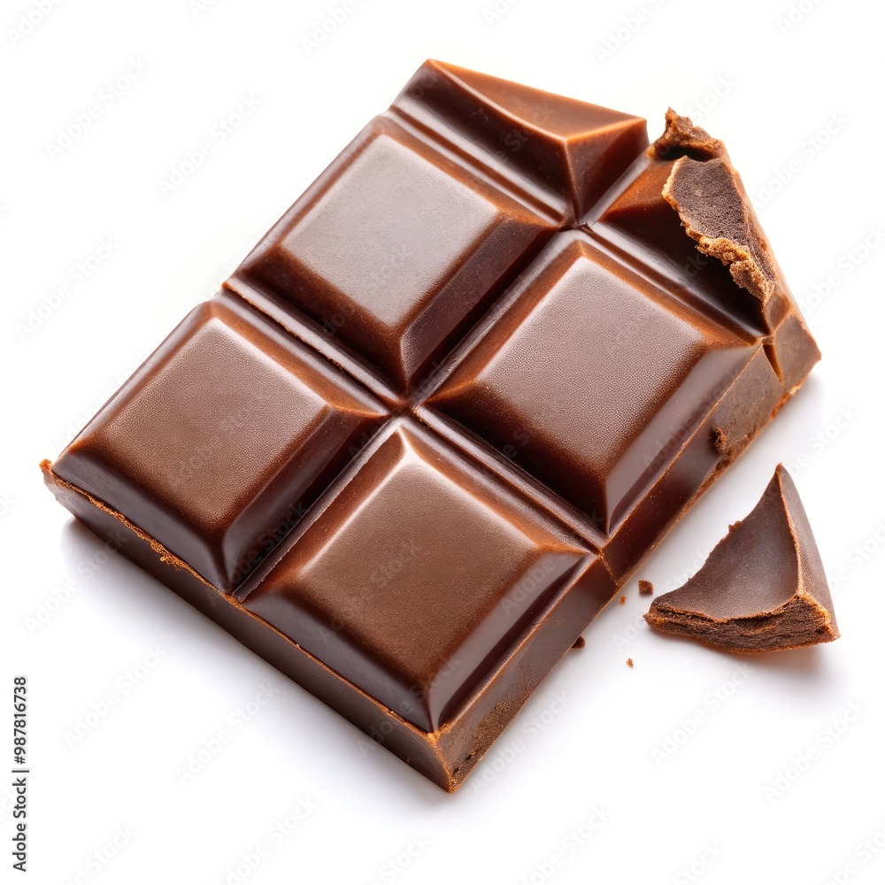 Broken chocolate pieces on a white background with a clean presentation style. Generative AI Broken chocolate pieces on a white background with a clean presentation style. Generative AI