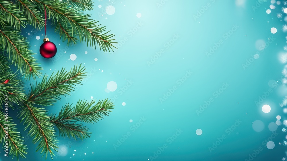 A festive design featuring pine branches and a red ornament on a blue background. A festive design featuring pine branches and a red ornament on a blue background.