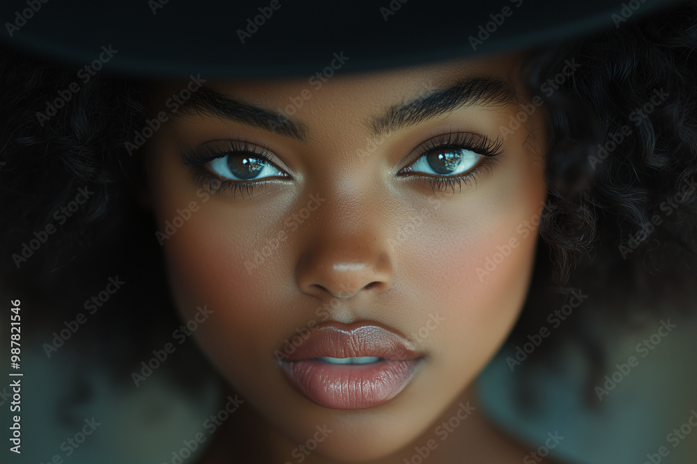 Captivating close-up of an American woman in stylish fashion captured during golden hour Captivating close-up of an American woman in stylish fashion captured during golden hour