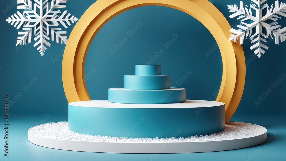 A festive display with layered geometric shapes and snowflakes, suitable for winter themes. A festive display with layered geometric shapes and snowflakes, suitable for winter themes.