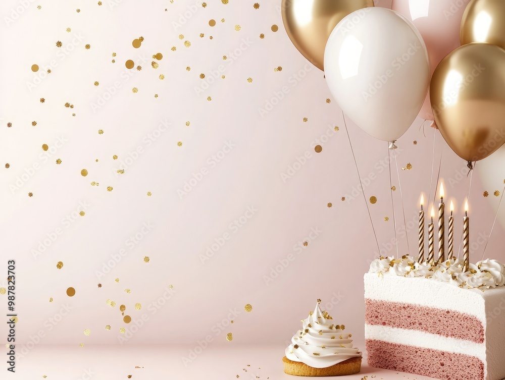 Stylish Birthday Banner with Modern Minimalist Design in Pink and Gold