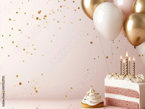 Obraz na płótnie Stylish Birthday Banner with Modern Minimalist Design in Pink and Gold w salonie