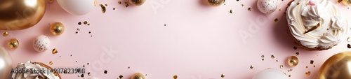 Stylish Birthday Banner with Modern Minimalist Design in Pink and Gold
