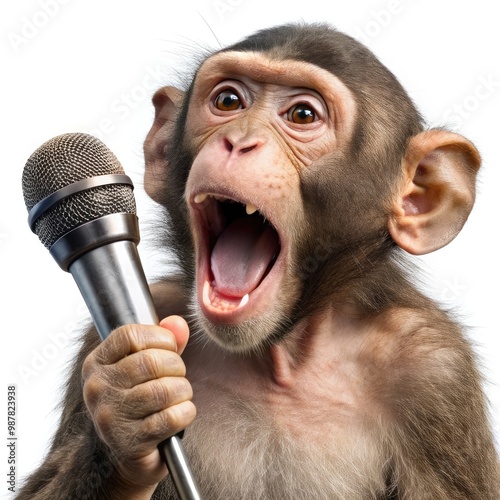 Monkey singing with a muc on the isolaterz standard scale in a natural environment. Generative AI photo