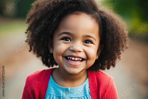 Cheerful Biracial Girl Child Portrait Exuding Happiness and Joyfulness