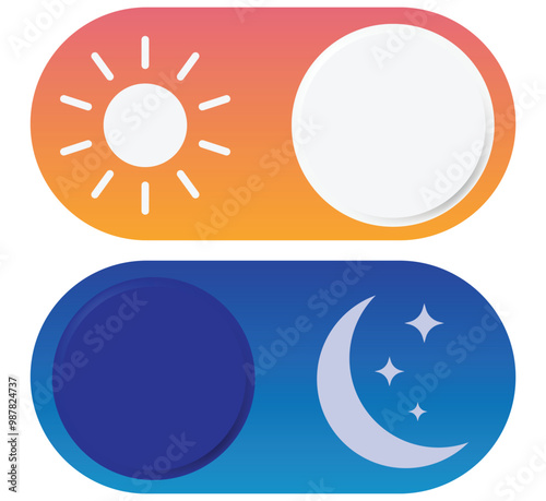 Day and night toggle switch icons set. Collection of on off. Sun and Moon icons for dark light mood. Dark mode and light mode switch button for website and mobile app. day night modes switch isolated.