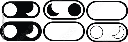 Day and night toggle switch icons set. Collection of on off. Sun and Moon icons for dark light mood. Dark mode and light mode switch button for website and mobile app. day night modes switch isolated.