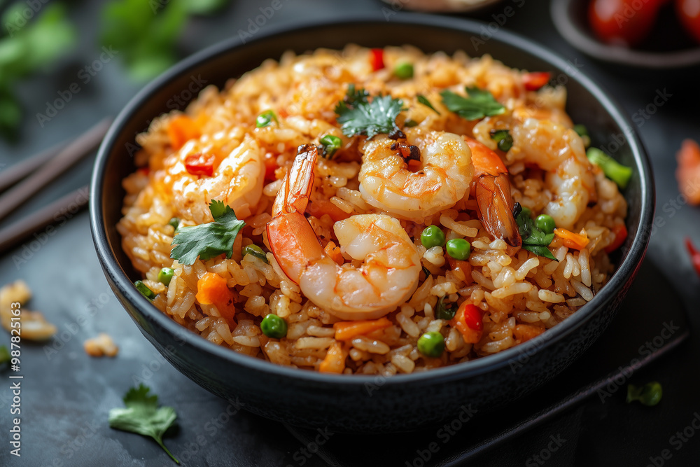 Delicious shrimp fried rice served in a beautifully arranged bowl for a perfect dining experience Delicious shrimp fried rice served in a beautifully arranged bowl for a perfect dining experience