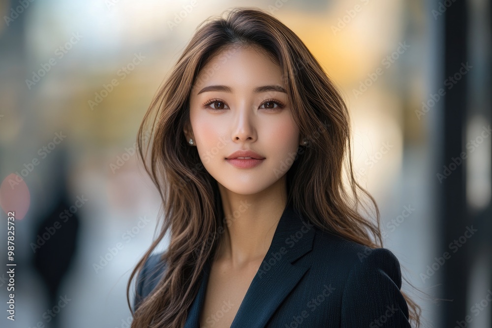 Fototapeta premium Young businesswoman smiling outdoors in the city