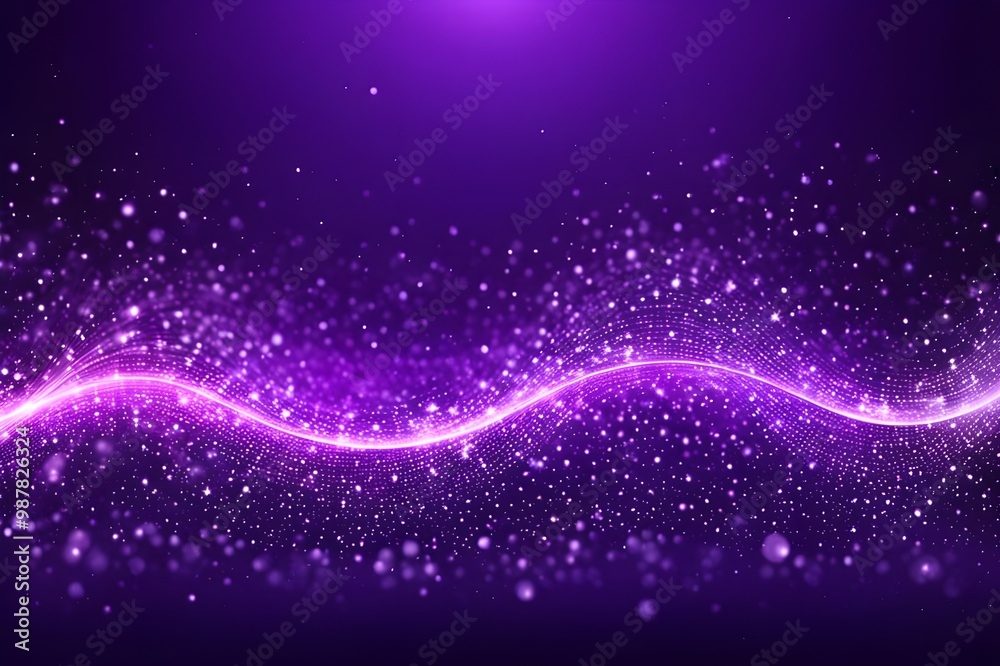 The background is light with bright dots and stars, on it are waves of digital purple particles. Creating abstract designs on wallpaper. The background is light with bright dots and stars, on it are waves of digital purple particles. Creating abstract designs on wallpaper.