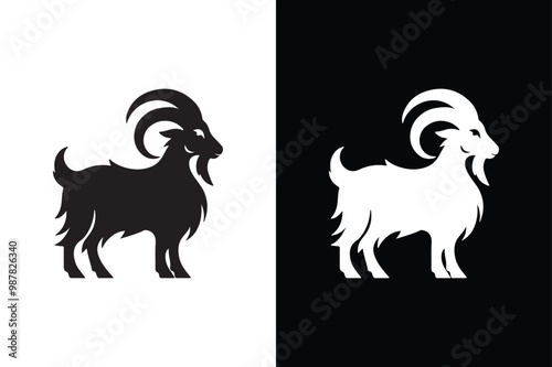Black And White Goat Silhouette Icon.