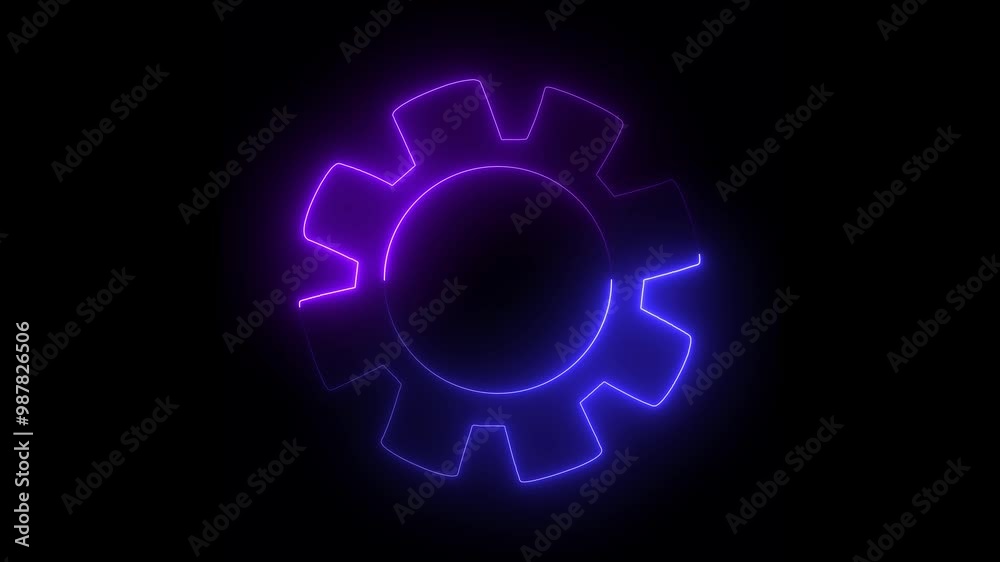 Glowing neon line setting icon with spinning gears icon animated. Settings icon animation isolated on black background. Technology setting icon .. Glowing neon line setting icon with spinning gears icon animated. Settings icon animation isolated on black background. Technology setting icon ..