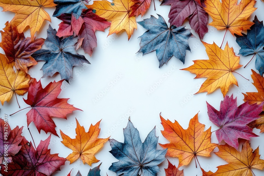 Fototapeta premium Colorful autumn maple leaves making frame on white background