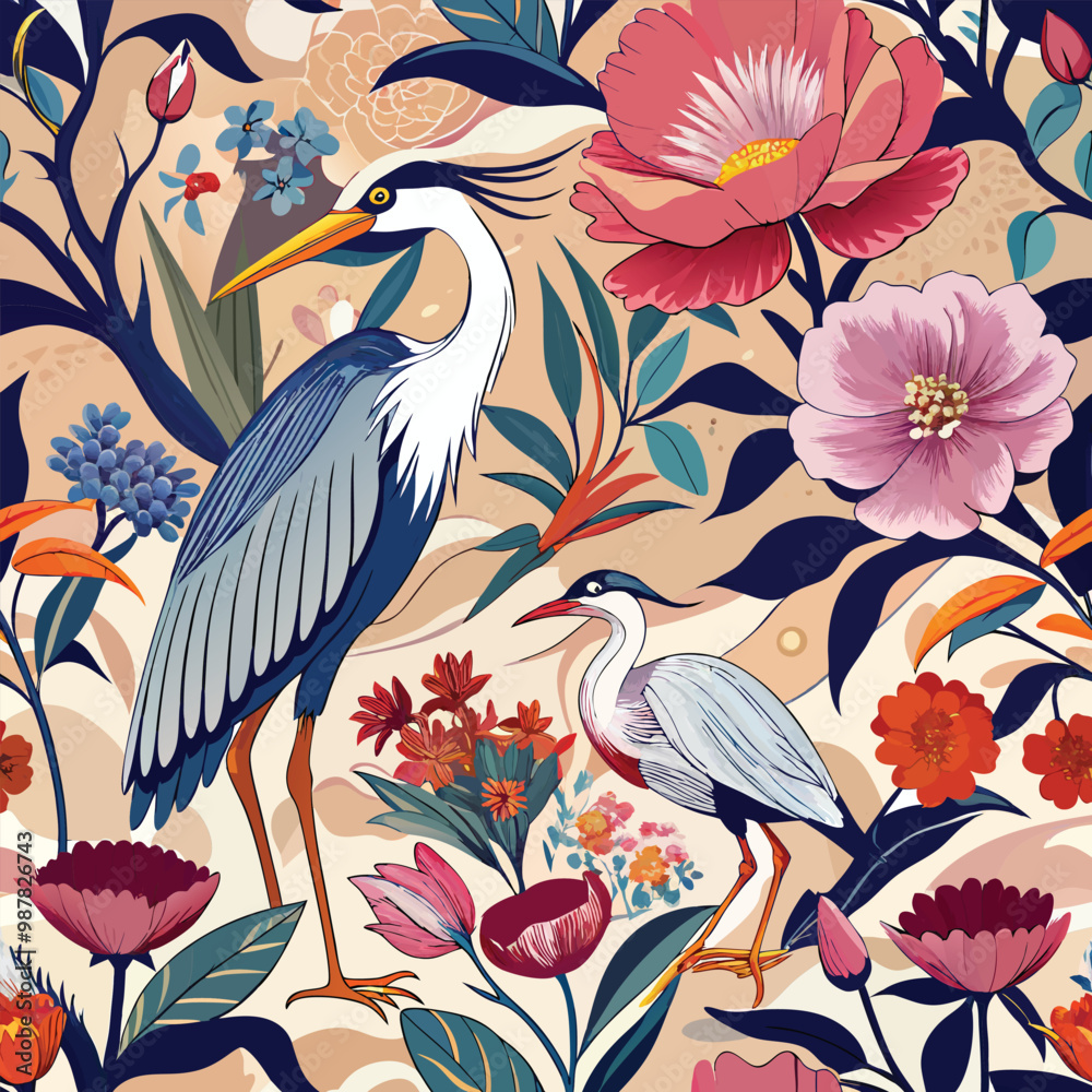 Obraz premium Flower seamless pattern background vector cute plants graphic Illustration