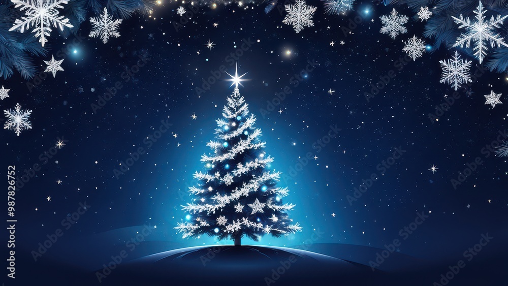 A festive illustration of a decorated Christmas tree against a starry night sky. A festive illustration of a decorated Christmas tree against a starry night sky.