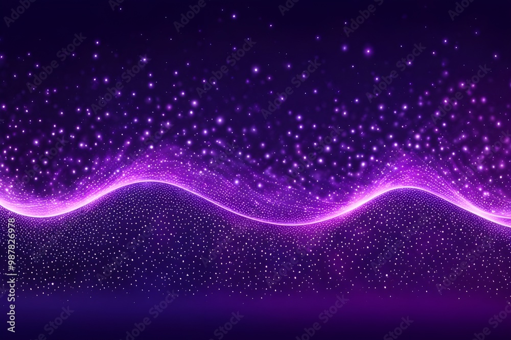 Fototapeta premium The background is light with bright dots and stars, on it are waves of digital purple particles. Creating abstract designs on wallpaper.