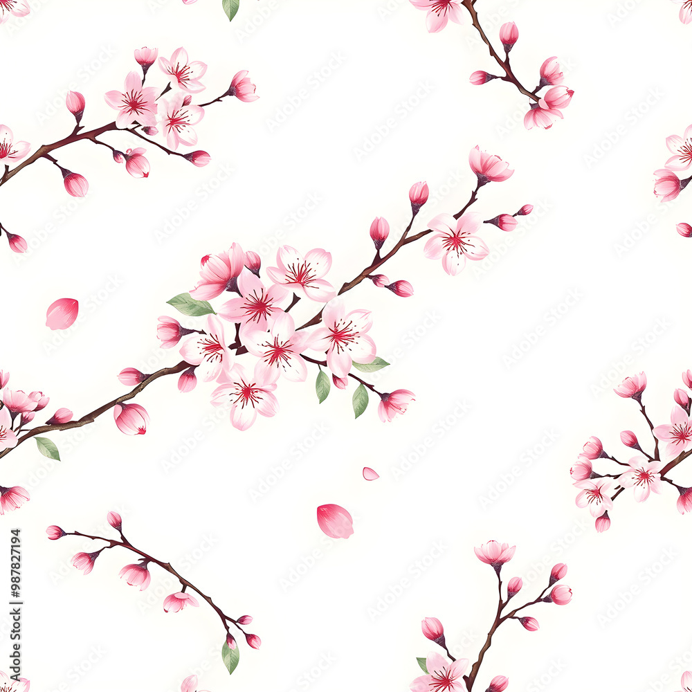 Seamless pattern with watercolor sakura flowers on white background Seamless pattern with watercolor sakura flowers on white background