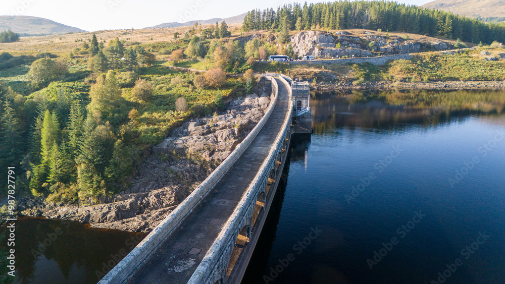 Aerial drone shots of Laggan dam in Scotland Aerial drone shots of Laggan dam in Scotland