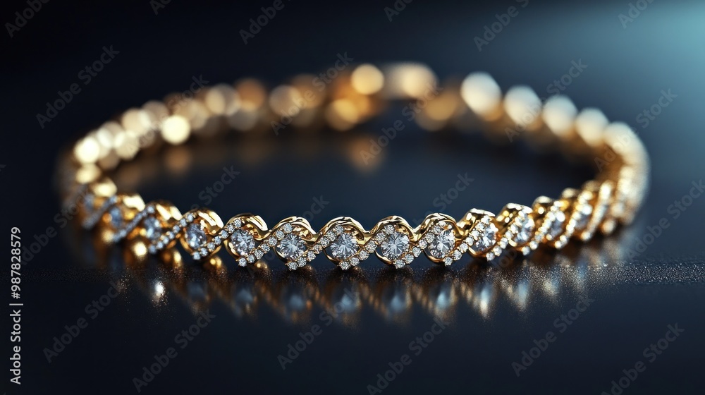 A close-up of a sparkling gold bracelet adorned with diamonds, showcasing elegance and luxury. A close-up of a sparkling gold bracelet adorned with diamonds, showcasing elegance and luxury.
