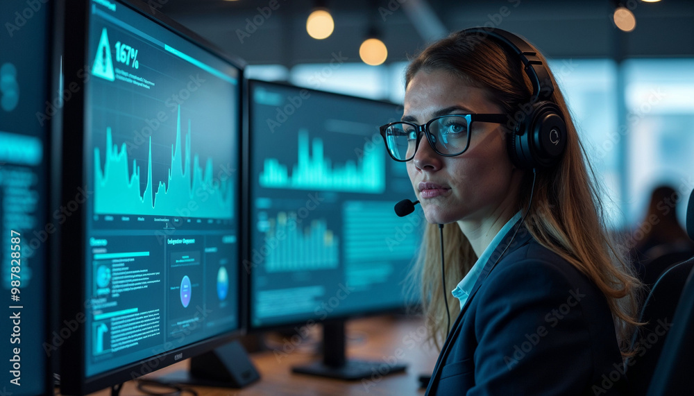 Focused female IT technician in a modern office, assisting with technology and data inquiries.
Focused female IT technician in a modern office, assisting with technology and data inquiries.