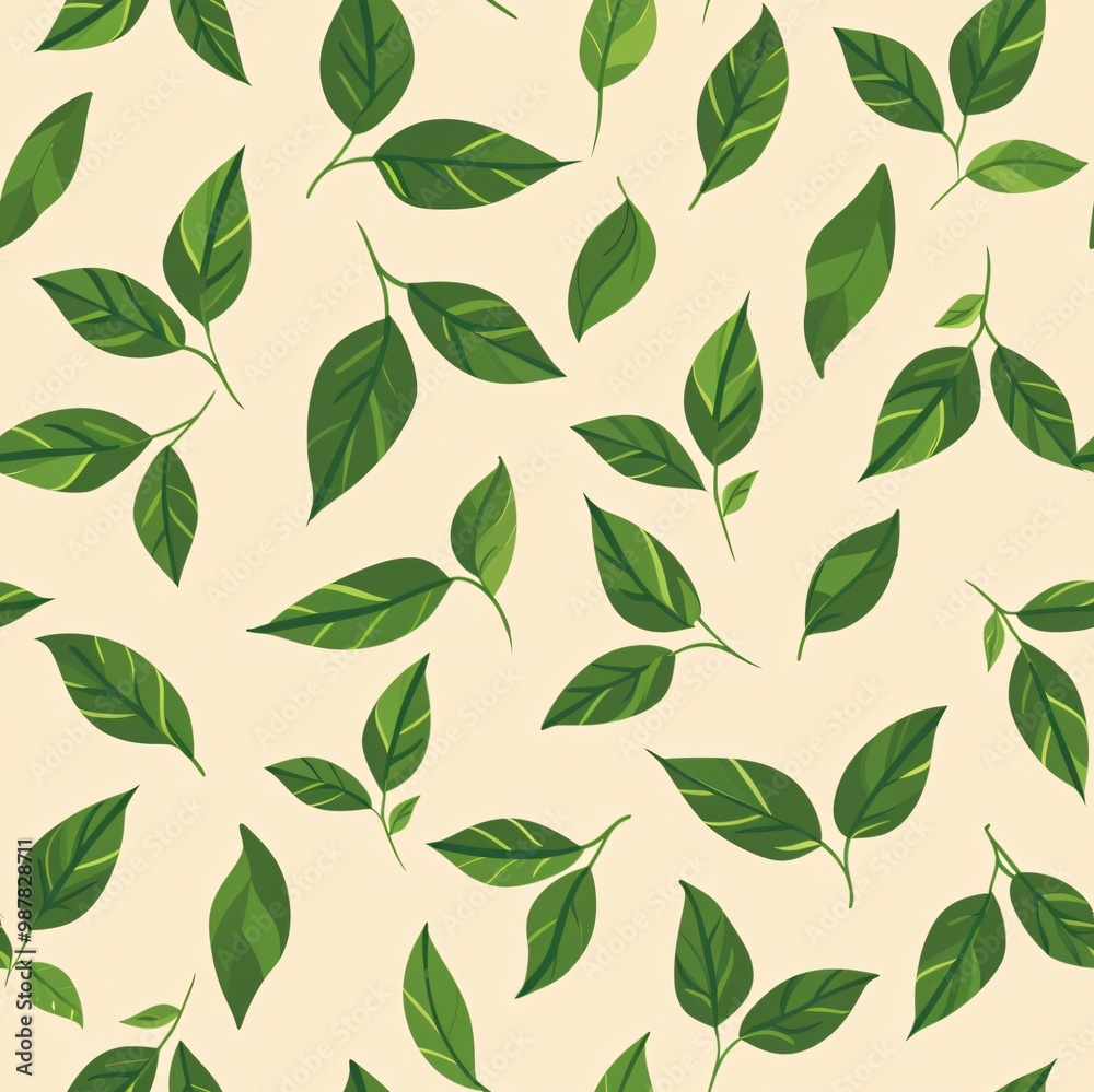 Seamless pattern of green leaves on a beige background. Seamless pattern of green leaves on a beige background.
