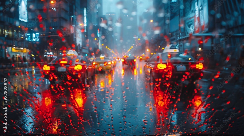 Rainy cars window with city lights animation Rainy cars window with city lights animation