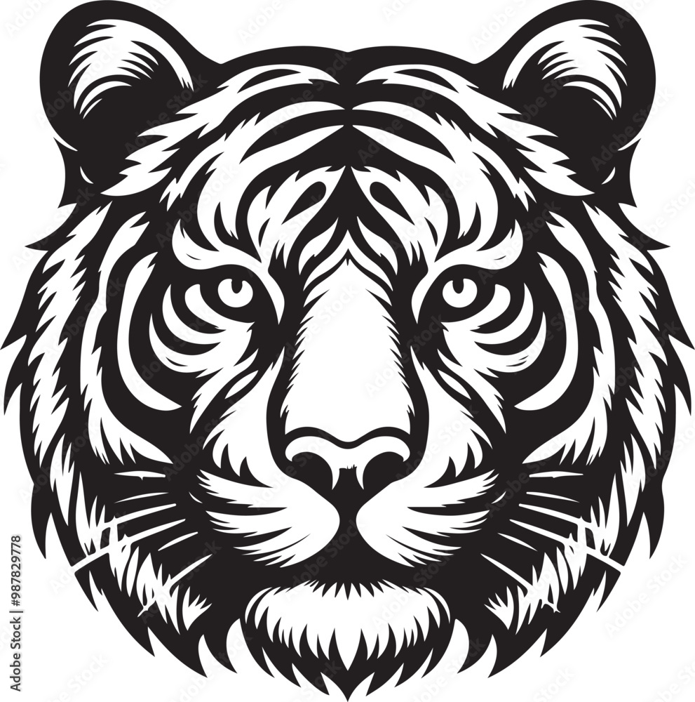 Black and white tiger head silhouette vector art illustration .
Black and white tiger head silhouette vector art illustration .