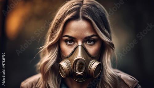 Junge Frau mit Gasmaske photo