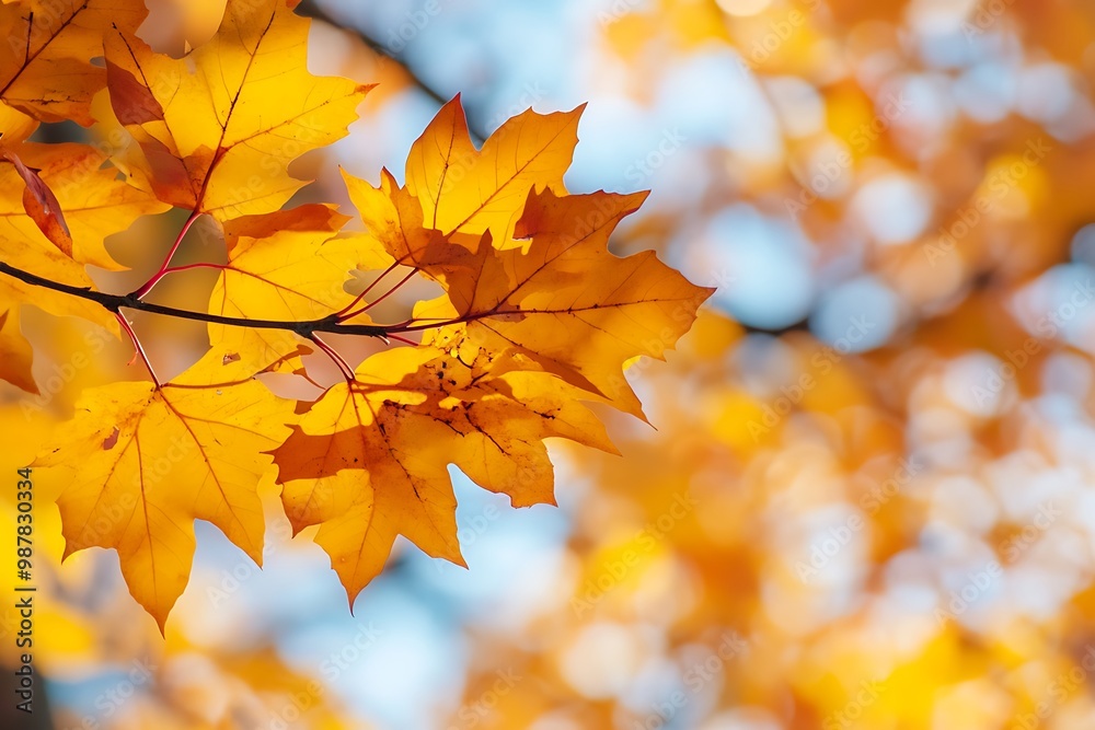 Golden Autumn Leaves, Close up of Maple Leaves Golden Autumn Leaves, Close up of Maple Leaves