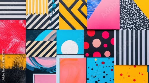 Abstract Geometric Wall Art with Vibrant Colors and Patterns