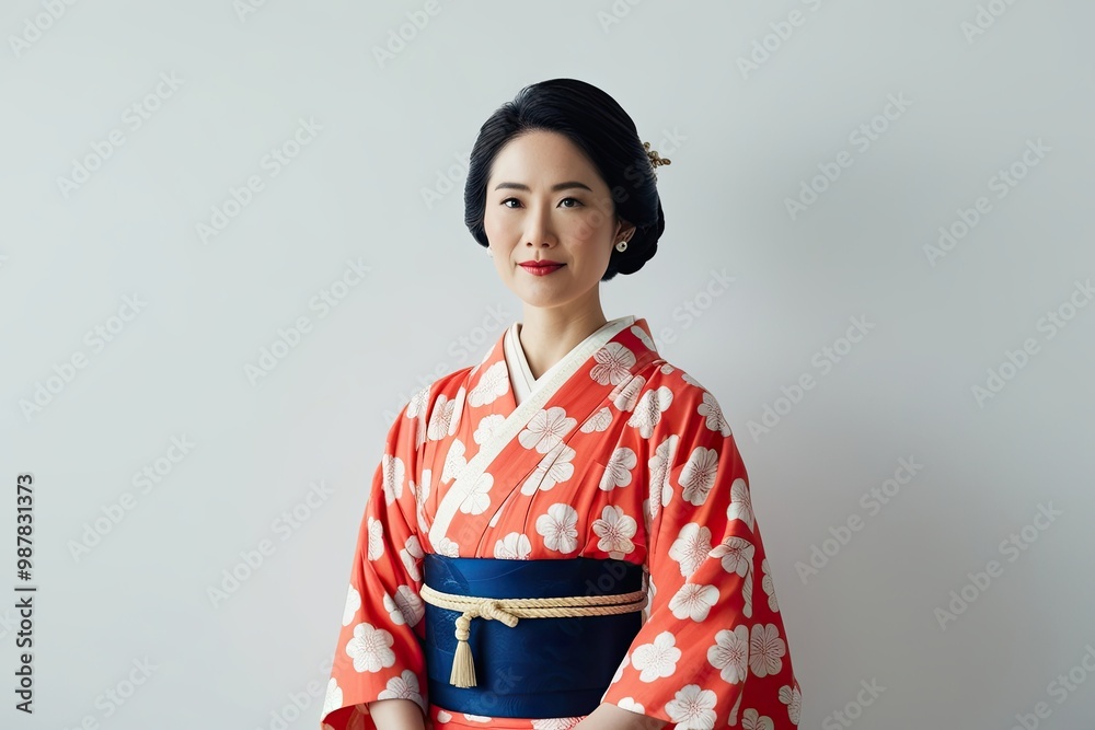 Graceful Japanese Woman Posed on Clean White Background Graceful Japanese Woman Posed on Clean White Background