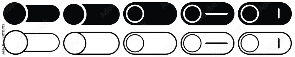 On and Off toggle switch buttons. Switch buttons ON OFF isolated. Modern web and mobile app switch button interface elements. On and Off toggle switch buttons. Switch buttons ON OFF isolated. Modern web and mobile app switch button interface elements.
