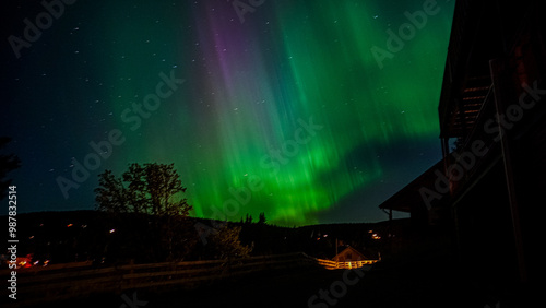 aurora over the city Lillehammer, Norway.