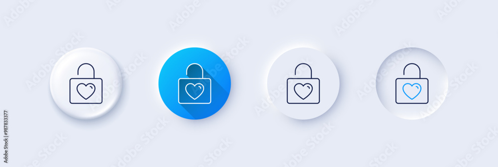Locker with Heart line icon. Neumorphic, Blue gradient, 3d pin buttons. Love symbol. Valentines day or Wedding sign. Line icons. Neumorphic buttons with outline signs. Vector Locker with Heart line icon. Neumorphic, Blue gradient, 3d pin buttons. Love symbol. Valentines day or Wedding sign. Line icons. Neumorphic buttons with outline signs. Vector