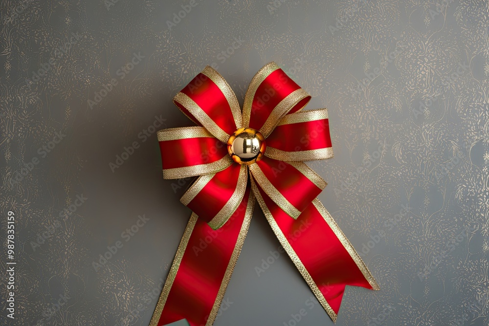 Elegant Red Gold Christmas Ribbon Bow Decoration on Stunning Background Elegant Red Gold Christmas Ribbon Bow Decoration on Stunning Background
