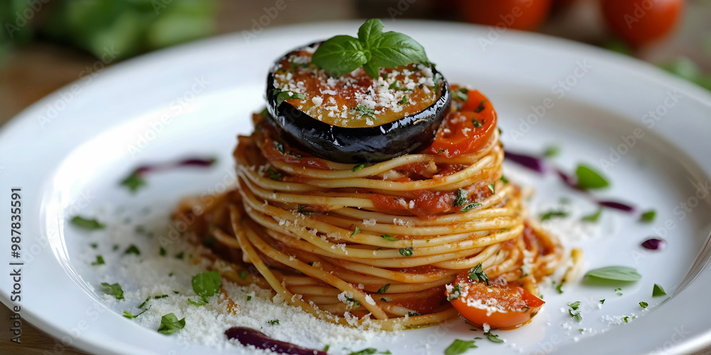 spaghetti and eggplant meal, ai generated. spaghetti and eggplant meal, ai generated.