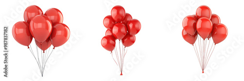 Three clusters of red balloons on a transparent background
