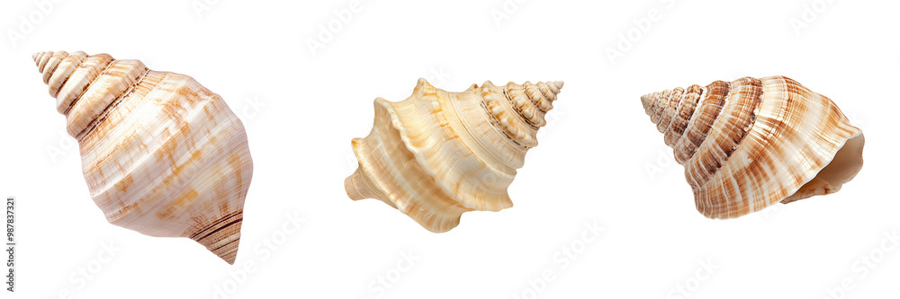 Three distinct seashells isolated on a transparent background Three distinct seashells isolated on a transparent background