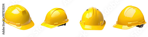 Yellow hard hats arranged on a transparent background photo