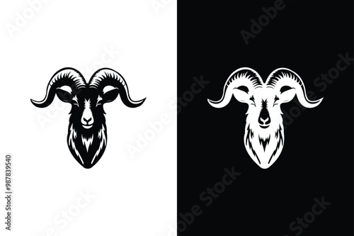 Goat Head Silhouette Victor Icon Black And White.