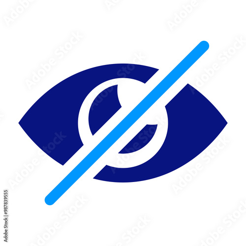 Crossed out eye symbol, representing visual impairment or blindness, blue icon, simple design emphasizing disability and healthcare awareness, sight impairment assistance.