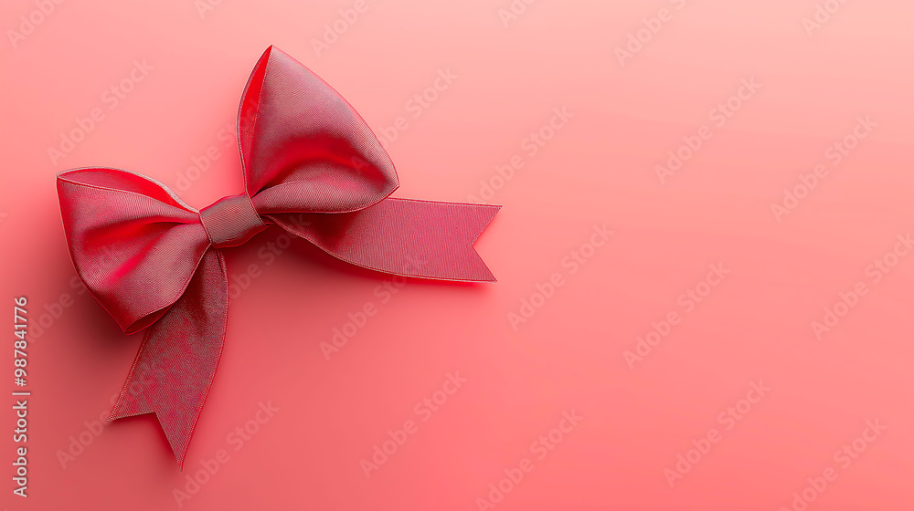 A soft red bows on an isolated soft pink background