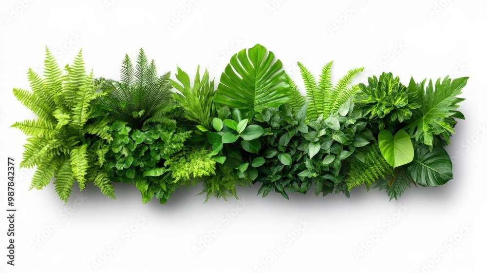 Fototapeta premium Green Leaves Border Isolated on White Background