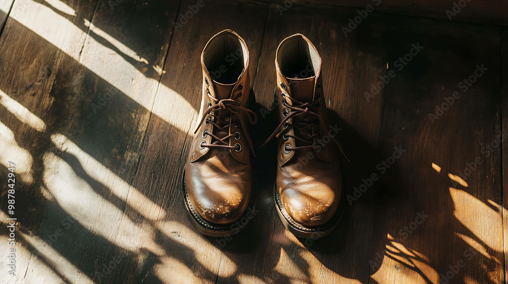 Brown leather boots on a wooden floor.