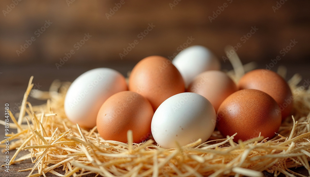 Summary: Rustic scene with fresh eggs in straw against vintage wood, evoking warmth and simplicity.
Summary: Rustic scene with fresh eggs in straw against vintage wood, evoking warmth and simplicity.