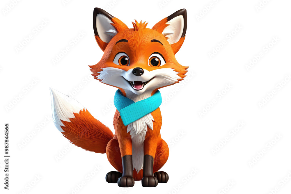 Obraz premium 3D cartoon cute happy fox, full body cut out, centered isolation, against white background, stock photography style, high quality, vibrant colors